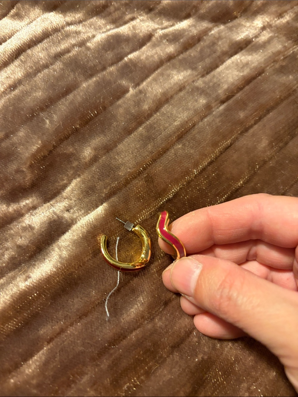 Gold and Pink Wave Hoop Earrings - Women Jewelry